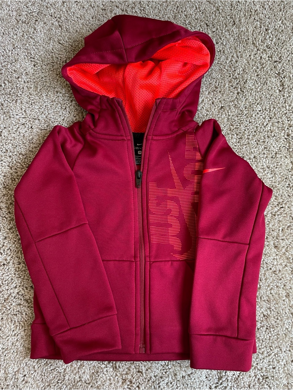 Nike Maroon Zip-Up Hoodie with Bright Coral Hood